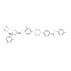 ChemSpider 2D Image | 2,5-Anhydro-1,3,4-trideoxy-2-(2,4-difluorophenyl)-4-{[4-(4-{4-[(4-fluorophenyl)carbamoyl]phenyl}-1-piperazinyl)-2-methylphenoxy]methyl}-1-(1H-1,2,4-triazol-1-yl)-D-threo-pentitol | C38H37F3N6O3