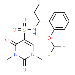 ChemSpider 2D Image | N-{1-[2-(Difluoromethoxy)phenyl]propyl}-1,3-dimethyl-2,4-dioxo-1,2,3,4-tetrahydro-5-pyrimidinesulfonamide | C16H19F2N3O5S
