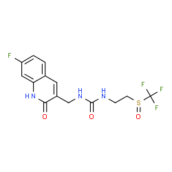 ChemSpider 2D Image | 1-[(7-Fluoro-2-oxo-1,2-dihydro-3-quinolinyl)methyl]-3-{2-[(trifluoromethyl)sulfinyl]ethyl}urea | C14H13F4N3O3S