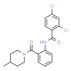 ChemSpider 2D Image | 2,4-Dichloro-N-{2-[(4-methyl-1-piperidinyl)carbonyl]phenyl}benzamide | C20H20Cl2N2O2