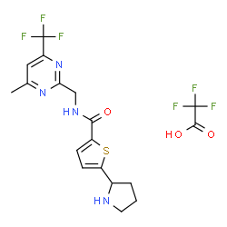 ChemSpider 2D Image | N-{[4-Methyl-6-(trifluoromethyl)-2-pyrimidinyl]methyl}-5-(2-pyrrolidinyl)-2-thiophenecarboxamide trifluoroacetate (1:1) | C18H18F6N4O3S
