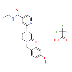 ChemSpider 2D Image | N-Isopropyl-2-[4-(4-methoxybenzyl)-3-oxo-1-piperazinyl]isonicotinamide trifluoroacetate (1:1) | C23H27F3N4O5