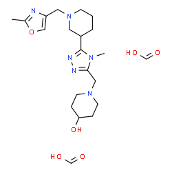 ChemSpider 2D Image | Formic acid - 1-[(4-methyl-5-{1-[(2-methyl-1,3-oxazol-4-yl)methyl]-3-piperidinyl}-4H-1,2,4-triazol-3-yl)methyl]-4-piperidinol (2:1) | C21H34N6O6