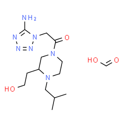 ChemSpider 2D Image | Formic acid - 2-(5-amino-1H-tetrazol-1-yl)-1-[3-(2-hydroxyethyl)-4-isobutyl-1-piperazinyl]ethanone (1:1) | C14H27N7O4