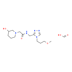 ChemSpider 2D Image | Formic acid - 2-(3-hydroxy-1-piperidinyl)-N-{[4-(3-methoxypropyl)-4H-1,2,4-triazol-3-yl]methyl}acetamide (1:1) | C15H27N5O5
