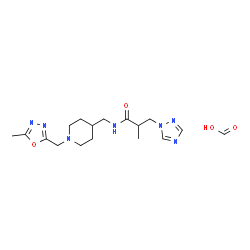 ChemSpider 2D Image | Formic acid - 2-methyl-N-({1-[(5-methyl-1,3,4-oxadiazol-2-yl)methyl]-4-piperidinyl}methyl)-3-(1H-1,2,4-triazol-1-yl)propanamide (1:1) | C17H27N7O4