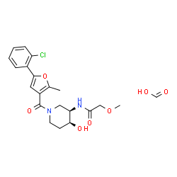 ChemSpider 2D Image | Formic acid - N-{(3R,4S)-1-[5-(2-chlorophenyl)-2-methyl-3-furoyl]-4-hydroxy-3-piperidinyl}-2-methoxyacetamide (1:1) | C21H25ClN2O7