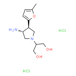ChemSpider 2D Image | 2-[(3R,4S)-3-Amino-4-(5-methyl-2-furyl)-1-pyrrolidinyl]-1,3-propanediol dihydrochloride | C12H22Cl2N2O3