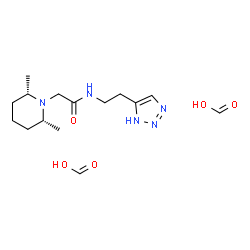ChemSpider 2D Image | Formic acid - 2-[(2R,6S)-2,6-dimethyl-1-piperidinyl]-N-[2-(1H-1,2,3-triazol-5-yl)ethyl]acetamide (2:1) | C15H27N5O5