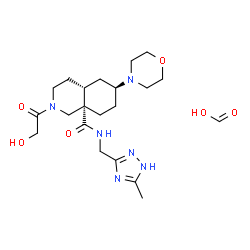 ChemSpider 2D Image | Formic acid - (4aR,6S,8aS)-2-glycoloyl-N-[(5-methyl-1H-1,2,4-triazol-3-yl)methyl]-6-(4-morpholinyl)octahydro-8a(1H)-isoquinolinecarboxamide (1:1) | C21H34N6O6