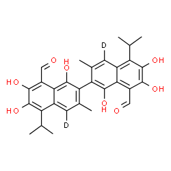 ChemSpider 2D Image | 1,1',6,6',7,7'-Hexahydroxy-5,5'-diisopropyl-3,3'-dimethyl(~2~H_2_)-2,2'-binaphthalene-8,8'-dicarbaldehyde | C30H28D2O8