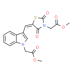 ChemSpider 2D Image | Methyl (3-{(E)-[3-(2-methoxy-2-oxoethyl)-2,4-dioxo-1,3-thiazolidin-5-ylidene]methyl}-1H-indol-1-yl)acetate | C18H16N2O6S
