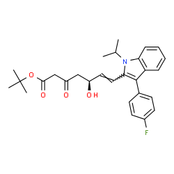 ChemSpider 2D Image | 2-Methyl-2-propanyl (5S,6E)-7-[3-(4-fluorophenyl)-1-isopropyl-1H-indol-2-yl]-5-hydroxy-3-oxo-6-heptenoate | C28H32FNO4