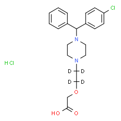 ChemSpider 2D Image | {[2-{4-[(4-Chlorophenyl)(phenyl)methyl]-1-piperazinyl}(~2~H_4_)ethyl]oxy}acetic acid hydrochloride (1:1) | C21H22D4Cl2N2O3