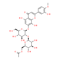 ChemSpider 2D Image | 5,8-Dihydroxy-2-(3-hydroxy-4-methoxyphenyl)-4-oxo-4H-chromen-7-yl 2-O-(6-O-acetyl-beta-D-glucopyranosyl)-beta-D-glucopyranoside | C30H34O18