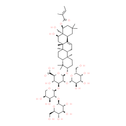 ChemSpider 2D Image | (3beta,16alpha,22alpha)-16,28-Dihydroxy-22-{[(2E)-2-methyl-2-butenoyl]oxy}olean-12-en-3-yl beta-D-galactopyranosyl-(1->2)-[beta-D-glucopyranosyl-(1->2)-alpha-L-arabinopyranosyl-(1->3)]-beta-D-glucopyr
anosiduronic acid | C58H92O25