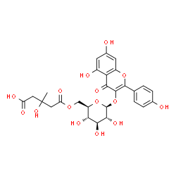 ChemSpider 2D Image | 5,7-Dihydroxy-2-(4-hydroxyphenyl)-4-oxo-4H-chromen-3-yl 6-O-(4-carboxy-3-hydroxy-3-methylbutanoyl)-beta-D-glucopyranoside | C27H28O15
