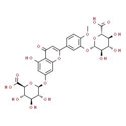 ChemSpider 2D Image | 5-[7-(beta-D-Glucopyranuronosyloxy)-5-hydroxy-4-oxo-4H-chromen-2-yl]-2-methoxyphenyl beta-D-glucopyranosiduronic acid | C28H28O18