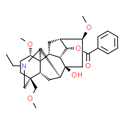 ChemSpider 2D Image | (1alpha,14alpha,16beta)-20-Ethyl-8-hydroxy-1,16-dimethoxy-4-(methoxymethyl)aconitan-14-yl benzoate | C31H43NO6
