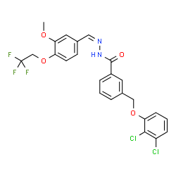 ChemSpider 2D Image | 3-[(2,3-Dichlorophenoxy)methyl]-N'-{(Z)-[3-methoxy-4-(2,2,2-trifluoroethoxy)phenyl]methylene}benzohydrazide | C24H19Cl2F3N2O4