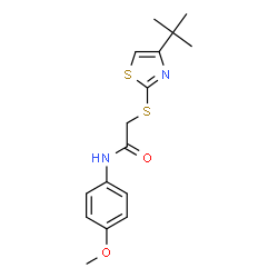 ChemSpider 2D Image | N-(4-Methoxyphenyl)-2-{[4-(2-methyl-2-propanyl)-1,3-thiazol-2-yl]sulfanyl}acetamide | C16H20N2O2S2