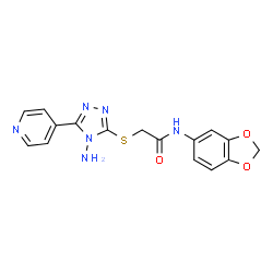 ChemSpider 2D Image | 2-{[4-Amino-5-(4-pyridinyl)-4H-1,2,4-triazol-3-yl]sulfanyl}-N-(1,3-benzodioxol-5-yl)acetamide | C16H14N6O3S