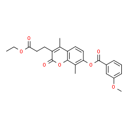 ChemSpider 2D Image | 3-(3-Ethoxy-3-oxopropyl)-4,8-dimethyl-2-oxo-2H-chromen-7-yl 3-methoxybenzoate | C24H24O7