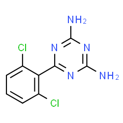 ChemSpider 2D Image | 6-(2,6-Dichlorophenyl)-1,3,5-triazine-2,4-diamine | C9H7Cl2N5