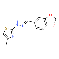 ChemSpider 2D Image | 2-[(2E)-2-(1,3-Benzodioxol-5-ylmethylene)hydrazino]-4-methyl-1,3-thiazole | C12H11N3O2S