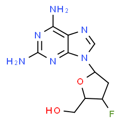 ChemSpider 2D Image | 9-(2,3-Dideoxy-3-fluoropentofuranosyl)-9H-purine-2,6-diamine | C10H13FN6O2
