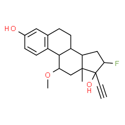 ChemSpider 2D Image | 16-Fluoro-11-methoxy-19-norpregna-1,3,5(10)-trien-20-yne-3,17-diol | C21H25FO3