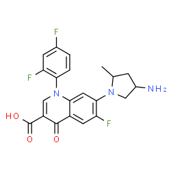 ChemSpider 2D Image | 7-(4-Amino-2-methyl-1-pyrrolidinyl)-1-(2,4-difluorophenyl)-6-fluoro-4-oxo-1,4-dihydro-3-quinolinecarboxylic acid | C21H18F3N3O3
