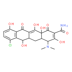ChemSpider 2D Image | 7-Chloro-4-(dimethylamino)-3,6,10,12,12a-pentahydroxy-1,11-dioxo-1,4,4a,5,5a,6,11,12a-octahydro-2-tetracenecarboxamide | C21H21ClN2O8