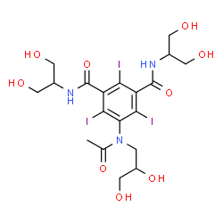 ChemSpider 2D Image | 5-[Acetyl(2,3-dihydroxypropyl)amino]-N,N'-bis(1,3-dihydroxy-2-propanyl)-2,4,6-triiodoisophthalamide | C19H26I3N3O9