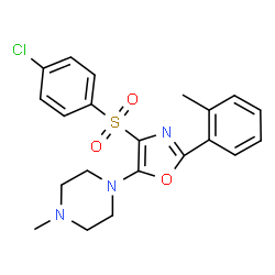 ChemSpider 2D Image | 1-{4-[(4-Chlorophenyl)sulfonyl]-2-(2-methylphenyl)-1,3-oxazol-5-yl}-4-methylpiperazine | C21H22ClN3O3S