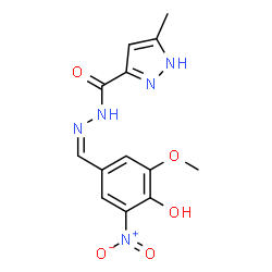 ChemSpider 2D Image | N'-[(Z)-(4-Hydroxy-3-methoxy-5-nitrophenyl)methylene]-5-methyl-1H-pyrazole-3-carbohydrazide | C13H13N5O5