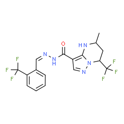 ChemSpider 2D Image | 5-Methyl-7-(trifluoromethyl)-N'-{(Z)-[2-(trifluoromethyl)phenyl]methylene}-4,5,6,7-tetrahydropyrazolo[1,5-a]pyrimidine-3-carbohydrazide | C17H15F6N5O