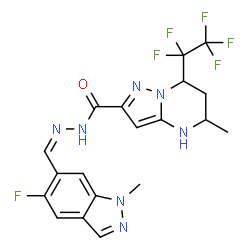 ChemSpider 2D Image | N'-[(Z)-(5-Fluoro-1-methyl-1H-indazol-6-yl)methylene]-5-methyl-7-(pentafluoroethyl)-4,5,6,7-tetrahydropyrazolo[1,5-a]pyrimidine-2-carbohydrazide | C19H17F6N7O