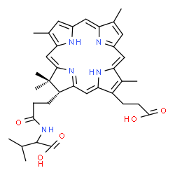 ChemSpider 2D Image | N-{3-[(2R)-18-(2-Carboxyethyl)-3,3,7,12,17-pentamethyl-2,3-dihydro-2-porphyrinyl]propanoyl}valine | C36H43N5O5