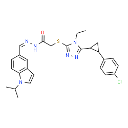 ChemSpider 2D Image | 2-({5-[2-(4-Chlorophenyl)cyclopropyl]-4-ethyl-4H-1,2,4-triazol-3-yl}sulfanyl)-N'-[(Z)-(1-isopropyl-1H-indol-5-yl)methylene]acetohydrazide | C27H29ClN6OS