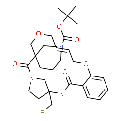 ChemSpider 2D Image | 2-Methyl-2-propanyl (12E)-1-(fluoromethyl)-3,18-dioxo-1'H-spiro[10,15-dioxa-2,19-diazatricyclo[17.2.1.0~4,9~]docosa-4,6,8,12-tetraene-17,3'-piperidine]-1'-carboxylate | C28H38FN3O6