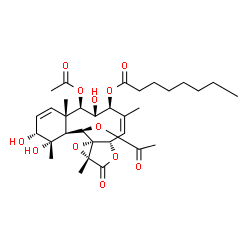 ChemSpider 2D Image | (1S,2R,4aS,5R,6R,7S,8Z,9aS,11aR,12aS,13R,13aS)-5,13-Diacetoxy-1,2,6-trihydroxy-1,4a,8,11a-tetramethyl-11-oxo-2,4a,5,6,7,9a,11,11a,13,13a-decahydro-1H-benzo[4,5]cyclodeca[1,2-b]oxireno[c]furan-7-yl oct
anoate | C32H46O12