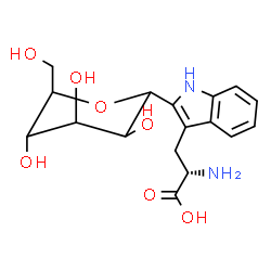 ChemSpider 2D Image | (2S)-2-Amino-3-{2-[3,4,5-trihydroxy-6-(hydroxymethyl)tetrahydro-2H-pyran-2-yl]-1H-indol-3-yl}propanoic acid | C17H22N2O7