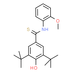 ChemSpider 2D Image | 3,5-Di-tert-butyl-4-hydroxy-N-(2-methoxy-phenyl)-thiobenzamide | C22H29NO2S