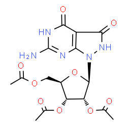 ChemSpider 2D Image | 6-Amino-1-(2,3,5-tri-O-acetyl-beta-D-ribofuranosyl)-1H-pyrazolo[3,4-d]pyrimidine-3,4(2H,5H)-dione | C16H19N5O9