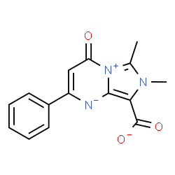 ChemSpider 2D Image | 6,7-Dimethyl-4-oxo-2-phenyl-4,7-dihydroimidazo[1,5-a]pyrimidin-5-ium-1-ide-8-carboxylate | C15H12N3O3