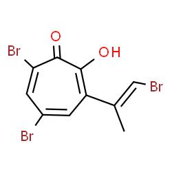 ChemSpider 2D Image | 5,7-Dibromo-3-[(1E)-1-bromo-1-propen-2-yl]-2-hydroxy-2,4,6-cycloheptatrien-1-one | C10H7Br3O2