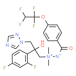 ChemSpider 2D Image | 2-[2-(2,4-Difluorophenyl)-2-hydroxy-3-(1H-1,2,4-triazol-1-yl)propyl]-2,2-dimethyl-1-[4-(1,1,2,2-tetrafluoroethoxy)benzoyl]diazan-2-ium-1-ide | C22H21F6N5O3