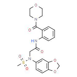 ChemSpider 2D Image | N~2~-1,3-Benzodioxol-5-yl-N~2~-(methylsulfonyl)-N-[2-(4-morpholinylcarbonyl)phenyl]glycinamide | C21H23N3O7S