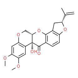 ChemSpider 2D Image | (2R,6aR,12aS)-6a-Hydroxy-2-isopropenyl-8,9-dimethoxy-1,2,12,12a-tetrahydrochromeno[3,4-b]furo[2,3-h]chromen-6(6aH)-one | C23H22O7